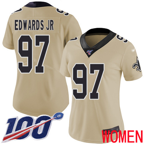 New Orleans Saints Limited Gold Women Mario Edwards Jr Jersey NFL Football #97 100th Season Inverted Legend Jersey->women nfl jersey->Women Jersey